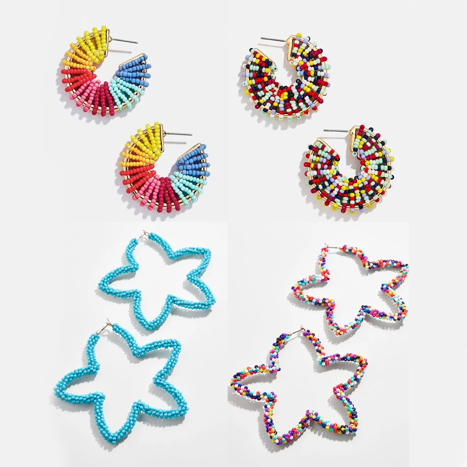 

Best lady New Bohemian Wedding Beaded Earrings for Women Girls Colorful Brand Design Handmade Shell Star Drop Dangle Earrings