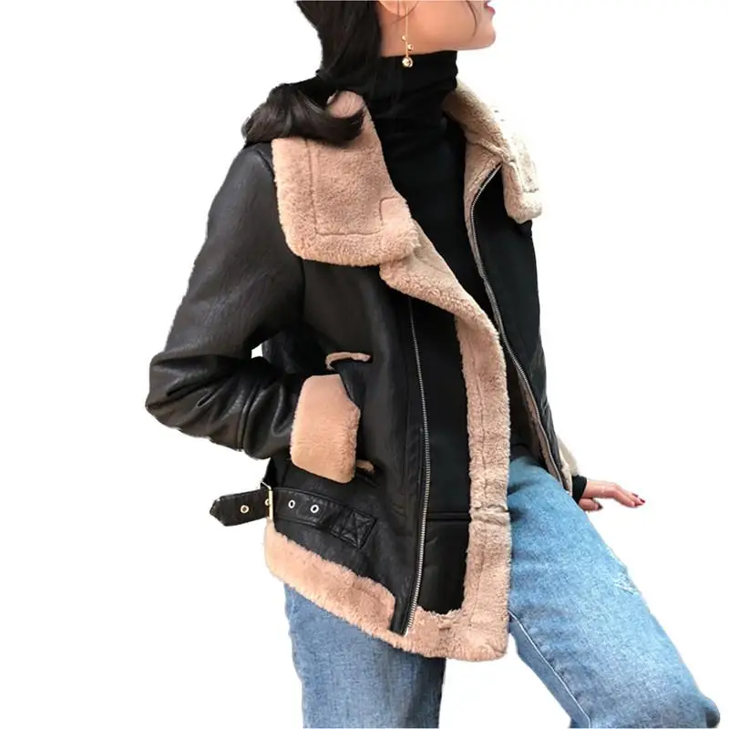 Femmes Chaud Manteaux Survêtement Nouveau Laine Hiver Casual Vestes Pu Automne 2019 Moto D'agneau En V656 Artificielle Cuir Femme rwSqAZrxP