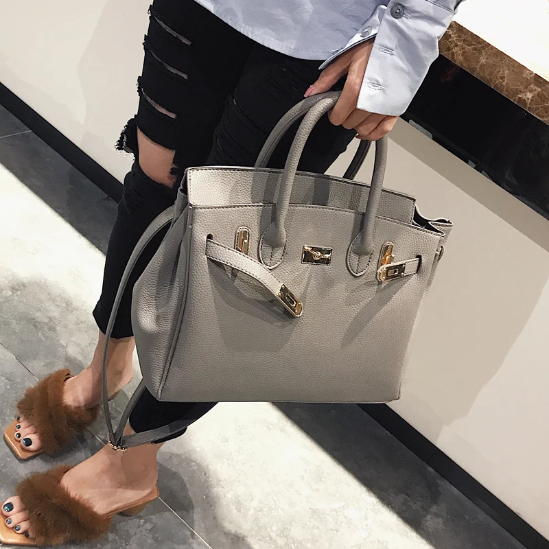 

2018 Spring/Summer New Style PU Leather Woman Fashion Litchi Grain Platinum Handbag M and S size Shoulder bags