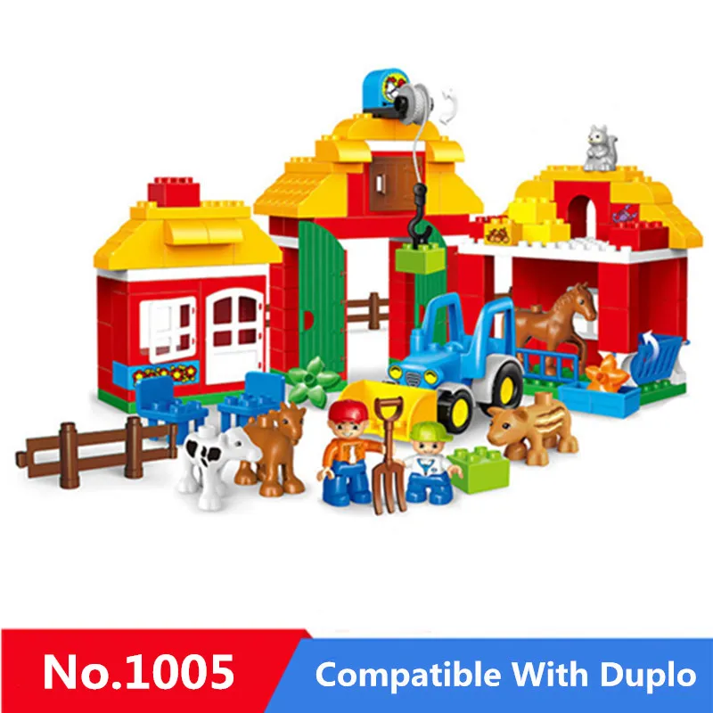 

123pcs Big Size Diy Building Blocks Happy Big Farm Zoo Animals Hobbies Compatible with Legoingly Duplo Toys for Children Gift