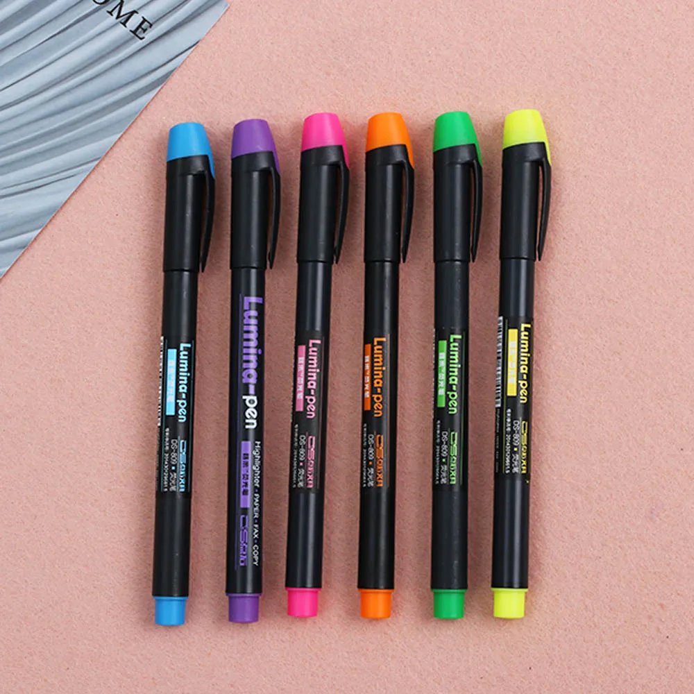 6Pcs/Box 6 Colors Highlighter Fluorescent Marker Pen for Paper Copy DIY