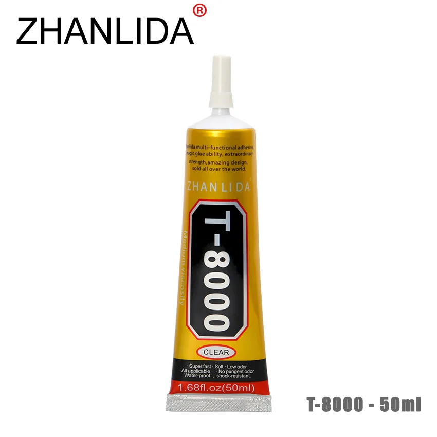 ZHANLIDA T 8000 50ml Epoxy Resin Transparent Glue Glass Lampshade Ceramics Fabric Beauty Rhinestones Needle Type
