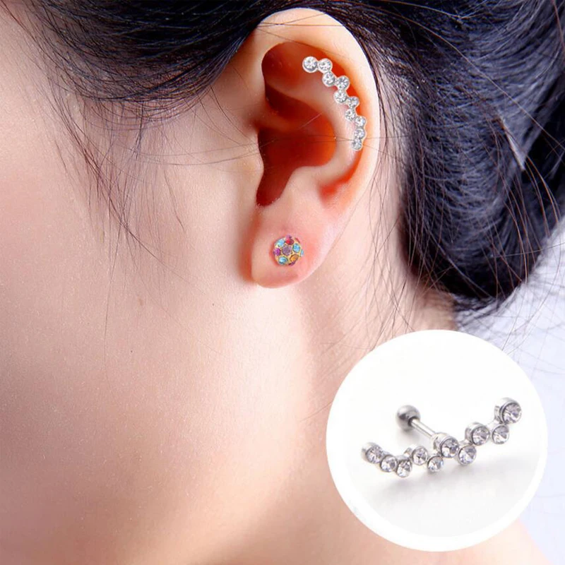 Wholesale20Pcs 316L Хирургическая Сталь 5 CZ Кристаллы Хряща Бар Tragus Helix Пирсинг Серьги