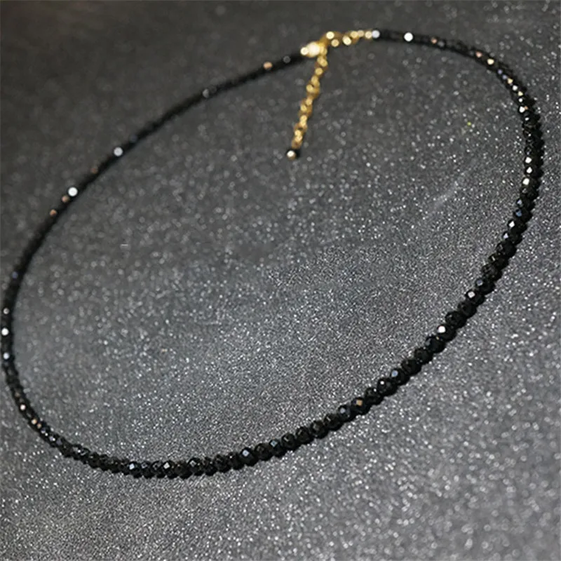 

New Fashion Black Spar Beads Short Necklace for Women Choker Necklaces Ladies Chocker Collier 2019 Femme Party Jewelry