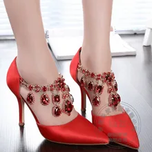 Spitz High Heels Kleid Frauen Rosa Grün Slip Auf Kristall Strass Hochzeit Schuhe Spitze Stiletto Süße Sexy Tassel Pumpen
