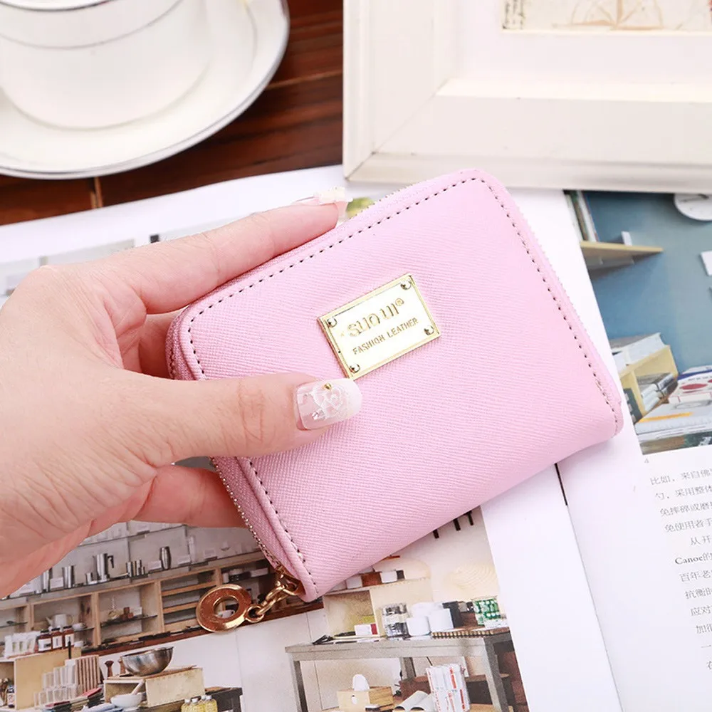 Женский кожаный короткий маленький кошелек, вместительный, на молнии, вместительный клатч, прочный зажим для денег, кошелек для кредитных карт, YL1 - Цвет: Розовый