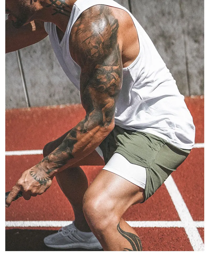 Для мужчин 2 в 1 шорты для бега Для мужчин s спортивные шорты быстрое высыхание тренировок бег трусцой шорты для спортзала с встроенным