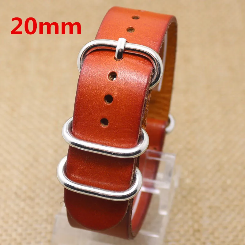20MM Light Brown Fashion Genuine Leather Stainless Steel Wrist Quartz Watch Band Strap Pin