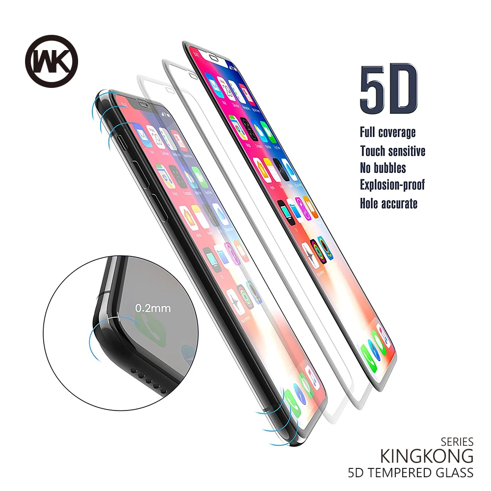 Koop WK ONTWERP Screen Protector Voor iPhone X XS MAX 8 7 6 6 s Plus Gehard Glas 9 H Gehard 5D Gebogen Beschermende Glazen Front Film