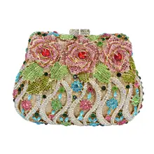 Luxus kristall kupplung abendtaschen Rose blume sparkly frauen diamante tasche bunte hochzeit bankett handtaschen prom tasche SC040