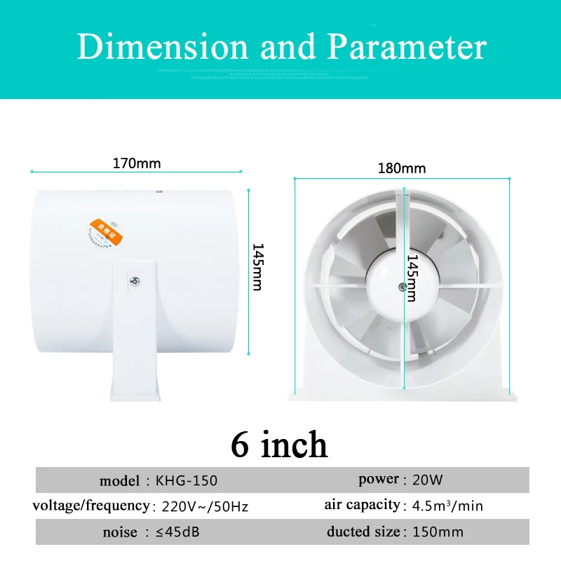 " Встроенный воздуховод вентилятор труба вытяжной вентилятор кухня домашний мини вентиляционный вентилятор для потолка ванной вентилятор 150 мм 220 В