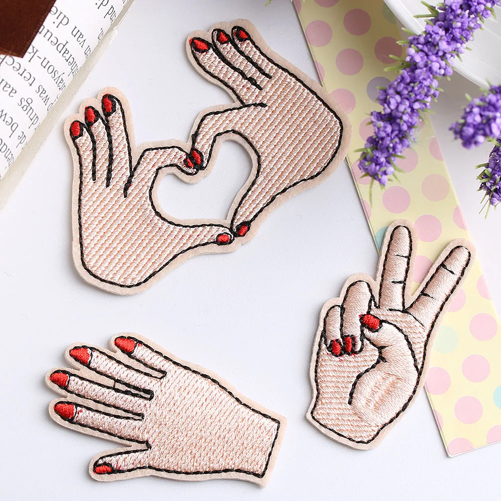 1PC Hand Iron On Finger Patch Sewing On Embroidered Applique Sewing Patch DIY Garment Apparel