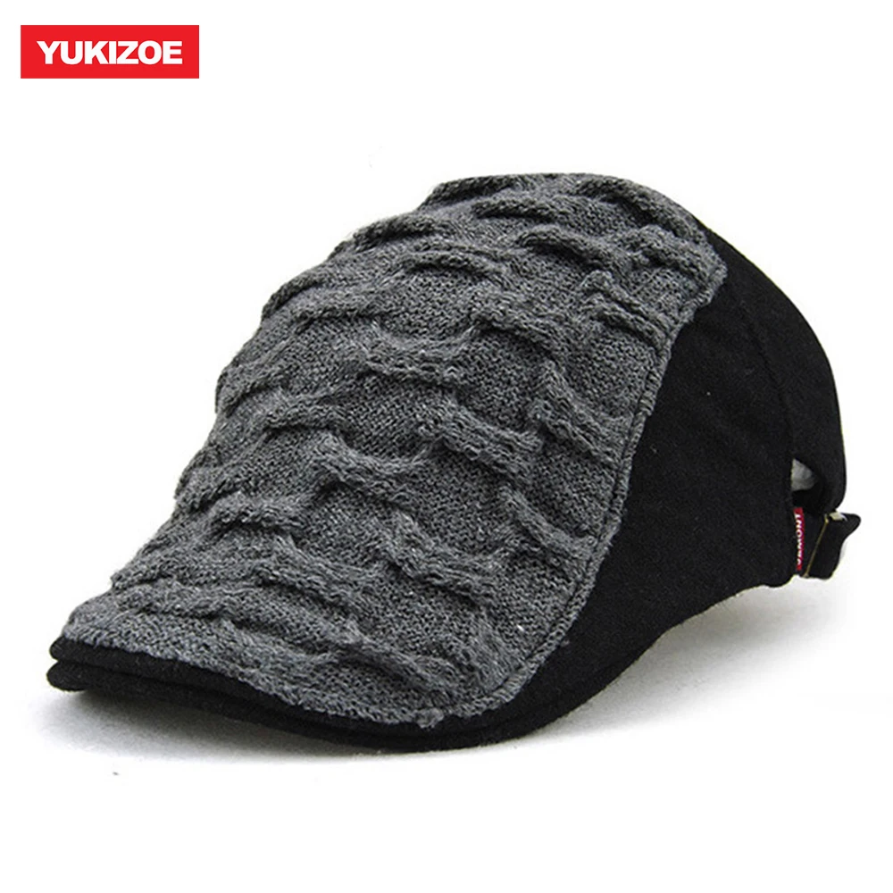 

Men Women Woven Knitted Wool Newsboy Ivy Caps Winter Warm Vintage Beret Hats British Gentleman Boina Duckbill Peaked Cap