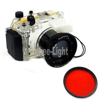 

40M 130ft Waterproof Camera Dive Housing Underwater Case for Sony RX100 Camera With Red filter