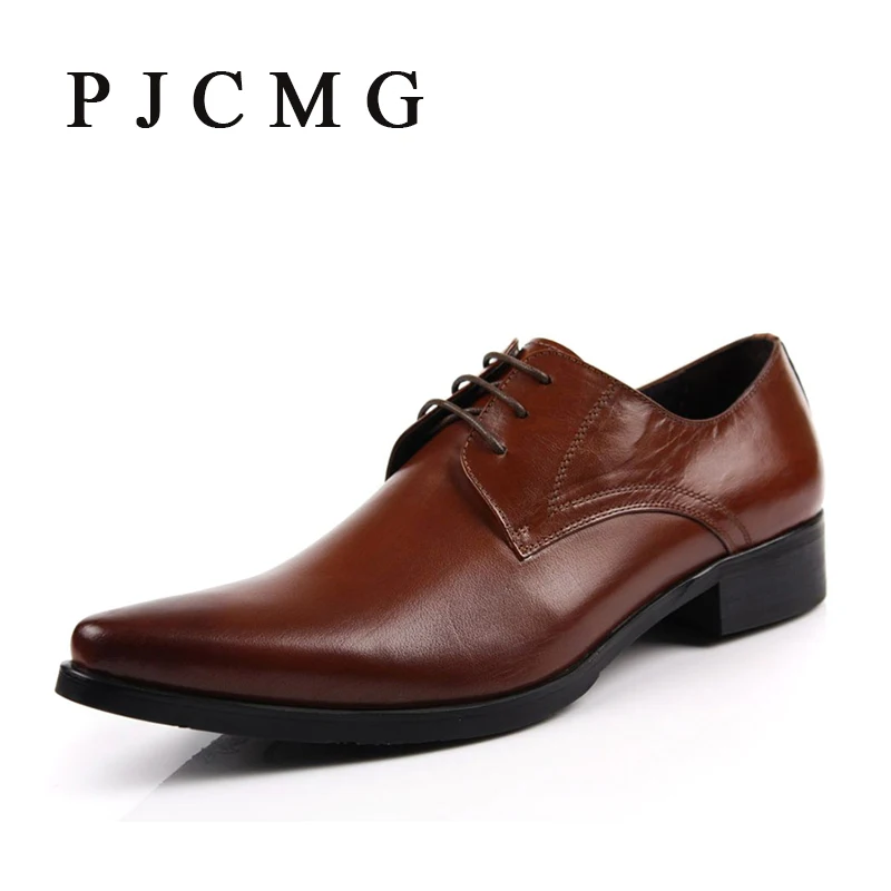 PJCMG New Fashion Quality Business Formal Men's Crocodile Genuine Leather Wedding Buckle Pointed Toe Office Career Sapatos Shoes