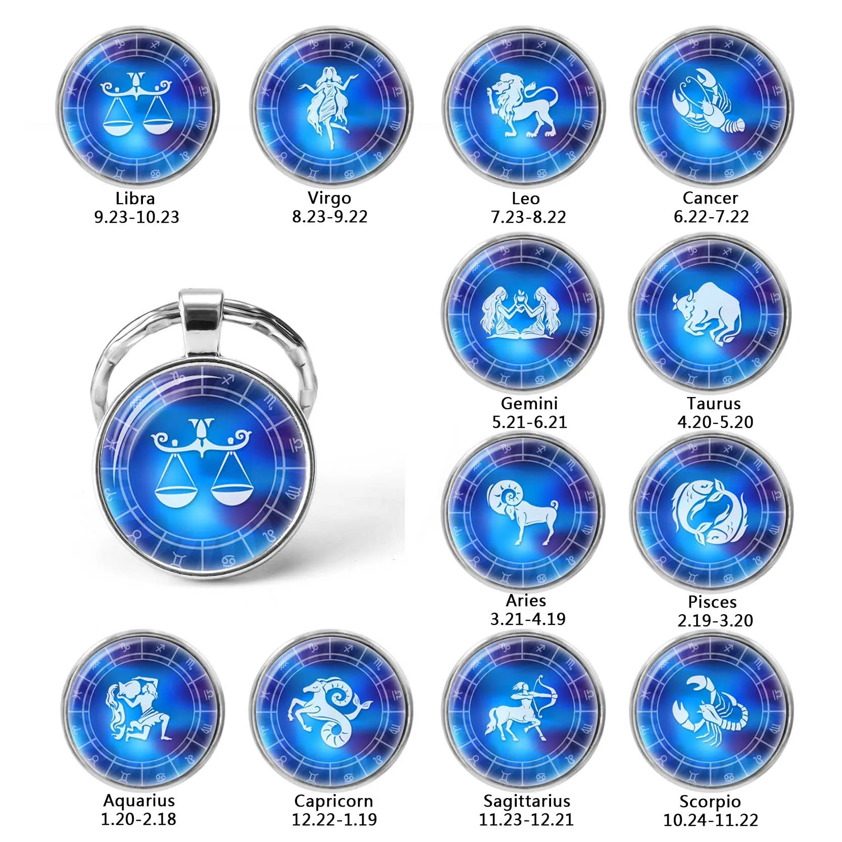 12 Constellation Zodiac Sign Jewelry Aquarius Pisces Aries Taurus Key