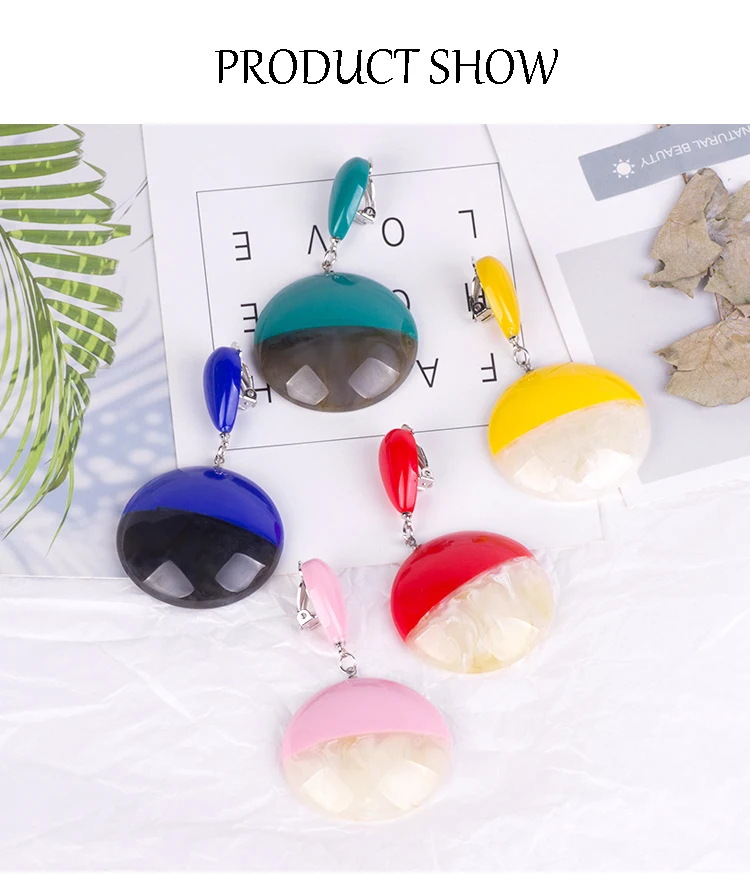 YUQINQIN Classic Drop Earrings for Women Statement Resin Round Geometric Ear Clip Earings Fashion Elegant Party Dangling Earring (4)