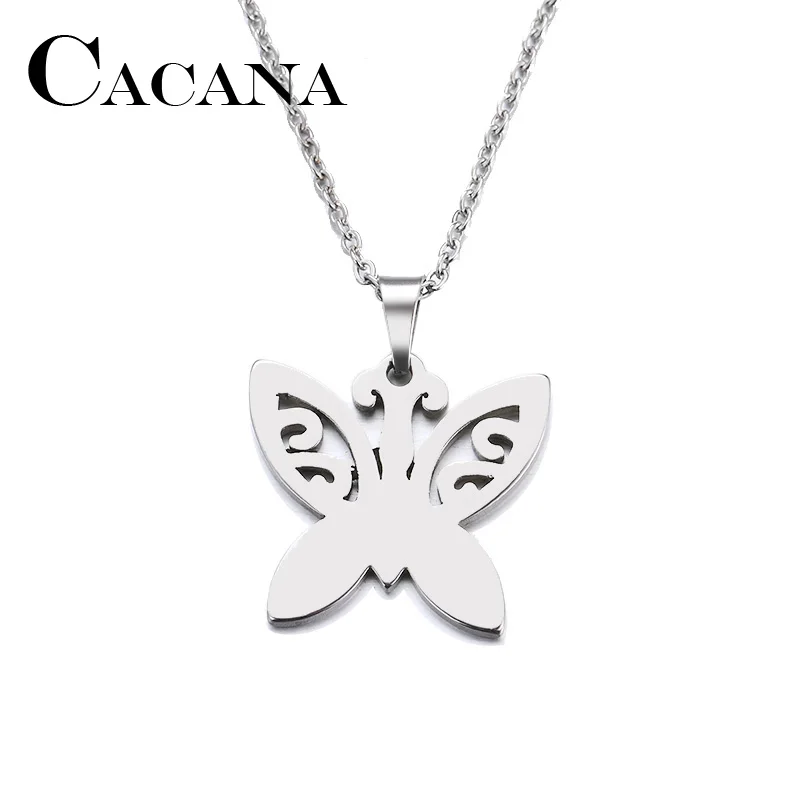 CACANA Stainless Steel Necklace For Women Man Lover's Tattoo Butterfly Gold And Silver Color Pendant Necklace Engagement Jewelry