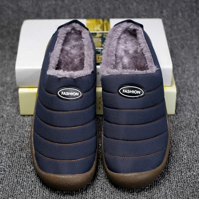 LINNGE/зимняя мужская обувь; Плюшевые мужские тапочки; флисовые теплые меховые домашние тапочки с хлопковой подкладкой; домашняя обувь на плоской подошве; большие размеры 37-48 - Цвет: Blue