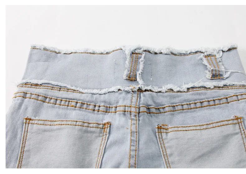 Spring and summer new ultra-high waist ring zipper denim shorts female raw edge stretch