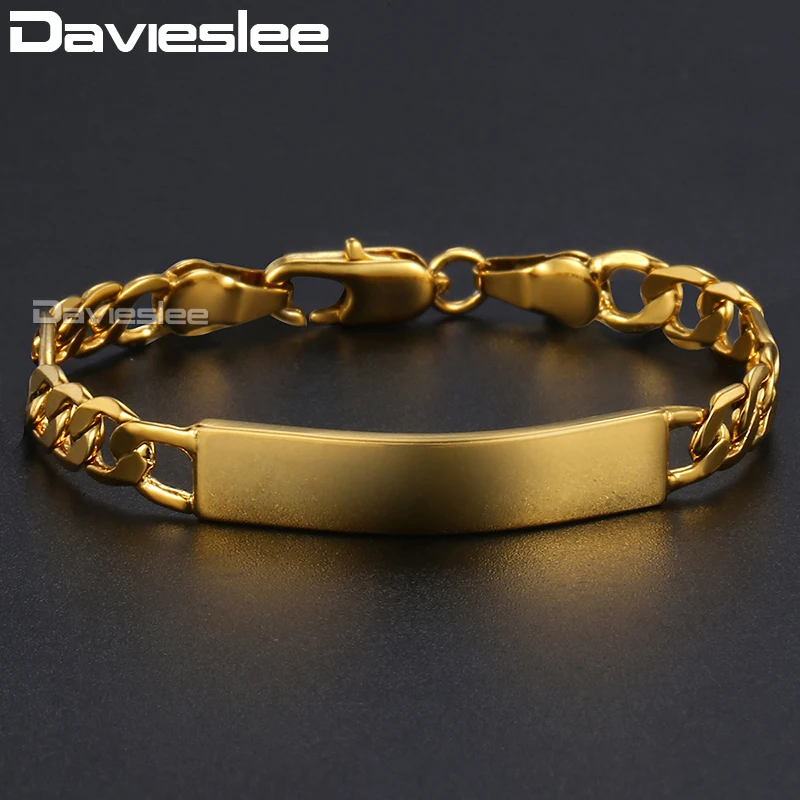 

Davieslee ID Bracelet For Baby Child Silver Gold Filled Figaro Chain Smooth Bangle Link Baby's Bracelet 5mm 11.5cm DGBM100