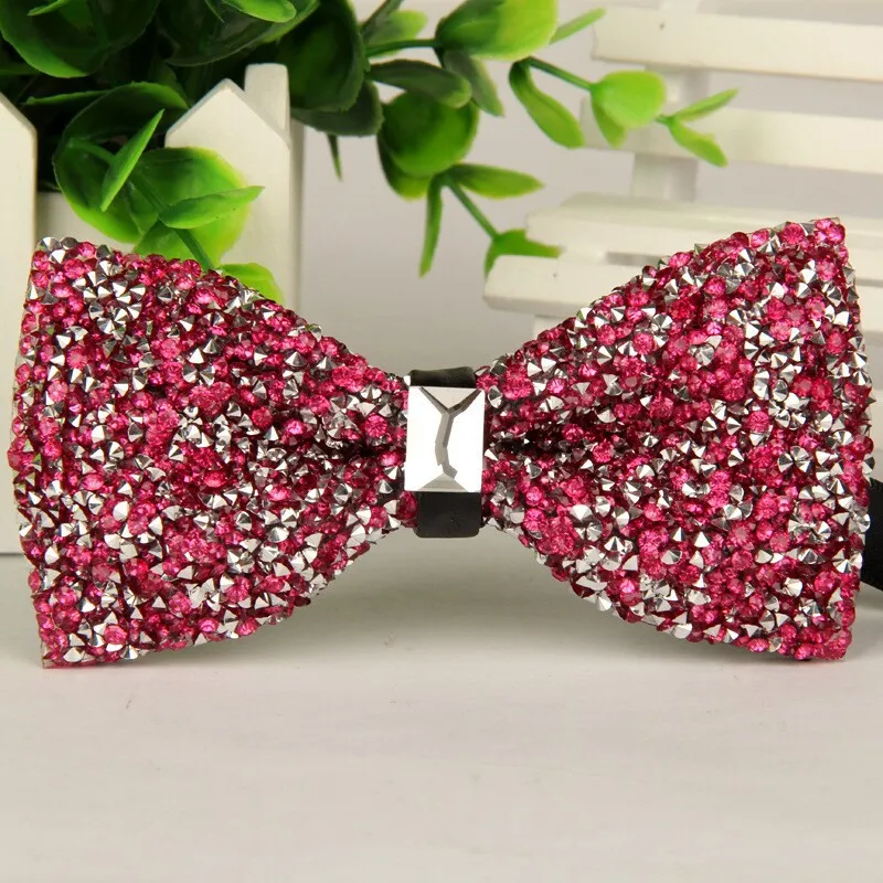2015 Pink Silver crystal gem bow tie High grade Luxurious bowknots