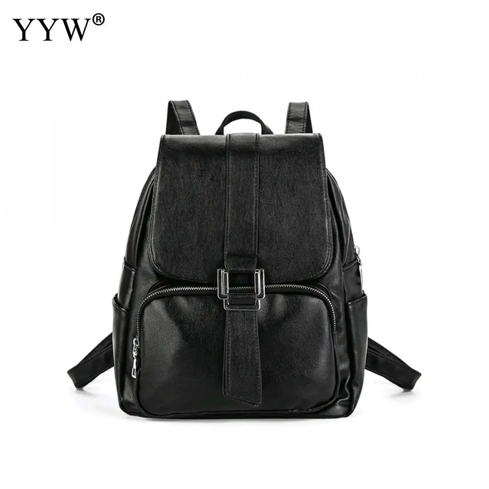 

PU Leather Backpack Women Fashion School Bag for Teenagers Casual Rucksacks Men Leather Black Travel Backpack Mochila Bags