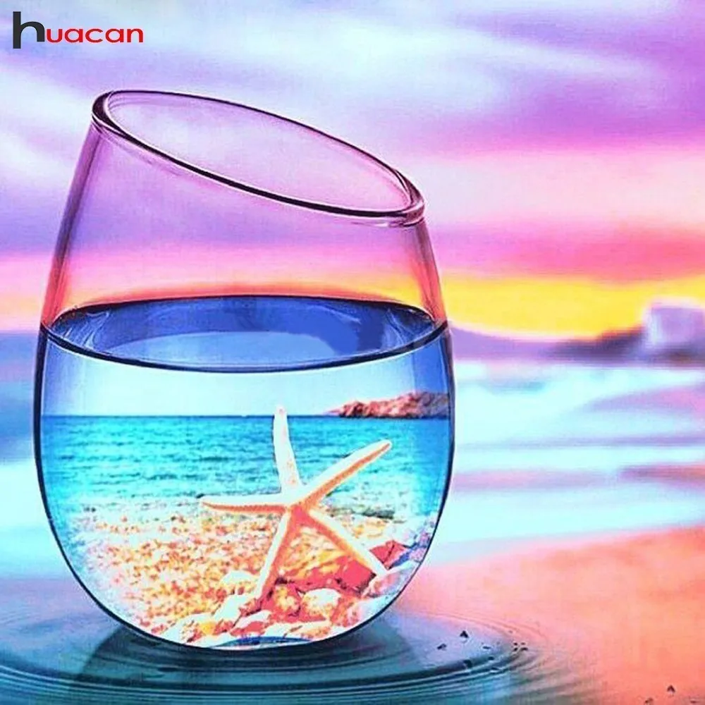

HUACAN Diamond Embroidery Landscape Home Decoration Cup DIY Diamond Painting Beach Full Square Starfish Picture Of Rhinestone