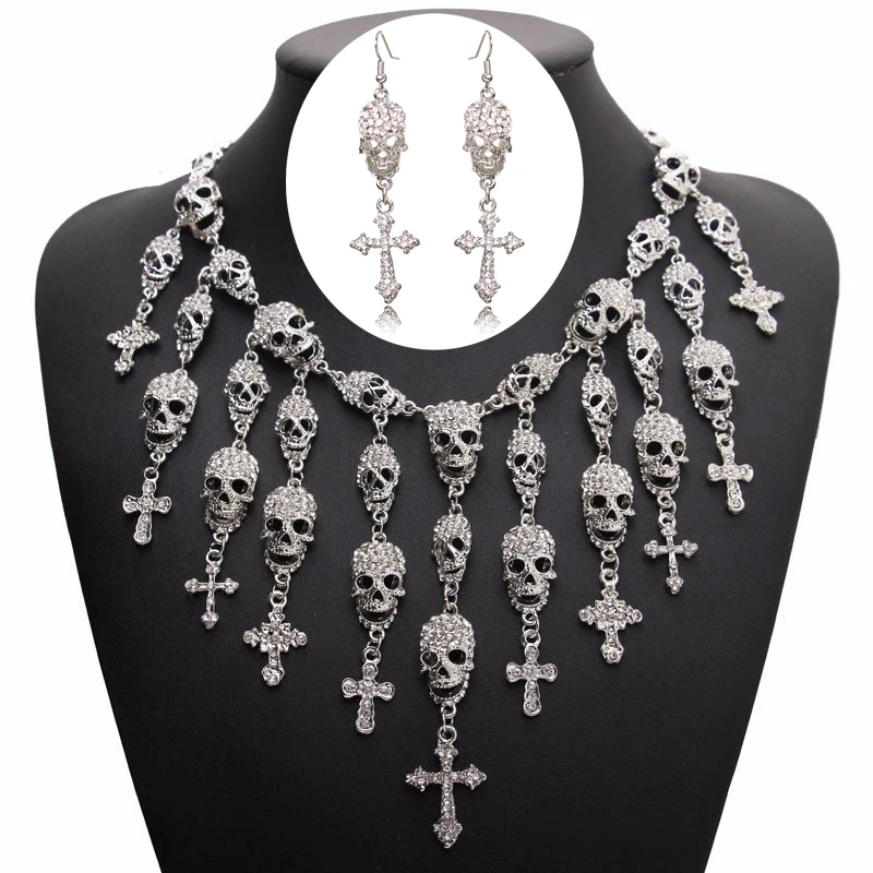 Ztech, преувеличенное ожерелье с черепом, серьги, браслет, набор женских ретро аксессуаров, колье, массивное ожерелье, s, Панк набор ювелирных изделий