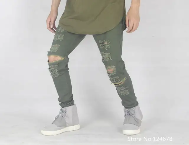 olive green distressed jeans