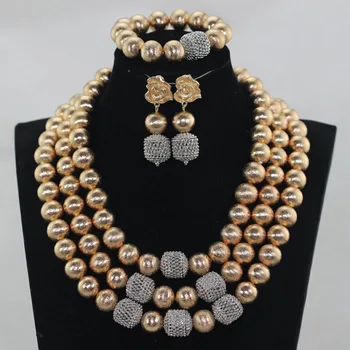 

Dubai Gold Beads Bridal Costume Women Jewelry Sets 2017 Wedding African Fashion Jewelry Set Bride Free Shipping WE104