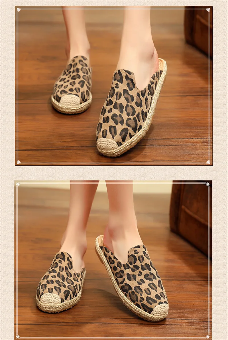 Lady Slippers2019 New Summer Sexy Casual Mules Shoes Round Toe Canvas Leopard Slides Footwear Slip on Fisherman Woman Espadrille (25)