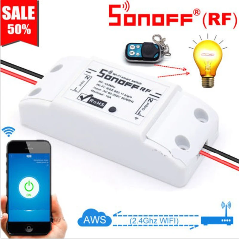 

Sonoff WiFi Smart Switch 433MHz RF Receiver Wireless Remote Controller DIY Home Automation Relay Module for Alexa Google Home