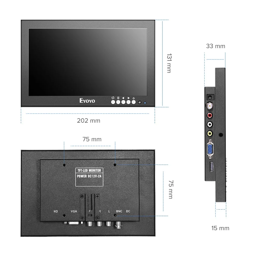 Eyoyo EM08G 8 дюймов небольшой HDMI ЖК-монитор портативный 1280x720 16:9 ips металлический корпус экран Поддержка HDMI/VGA/AV/BNC вход для CCTV