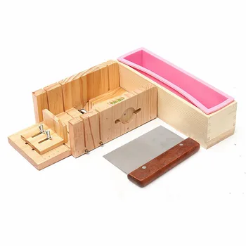 

Wooden Soap Loaf Cutter Mold and Soap Cutter Set +1 pc Rectangle Silicone Mold with Wood Box + + 1 pc Wavy Cutter