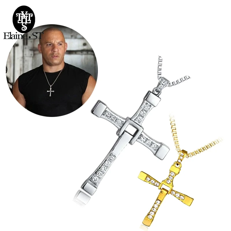 

The Fast and Furious 8 Dominic Toretto Male Cross Necklace Gold Silver Plated Necklace Crystal Jesus Necklaces Men Jewelry