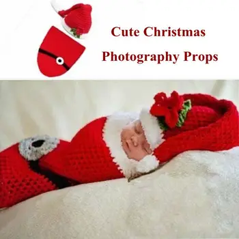 

Cute Red Santa Claus Christmas Costumes Newborn Baby Photography Photo Props Handmade Knit Crochet Knitted Wear for 0-12M Infant