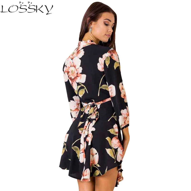2017 Vintage Floral Print Irregular Dress Women Three Quarter Sleeve Tunic Swing Party Mini Dress Sexy Female Vestidos Plus Size plus-floral-dress : image 2017 Vintage Floral Print Irregular Dress Women Three Quarter Sleeve Tunic Swing Party Mini Dress Sexy Female Vestidos Plus Size plus-floral-dress