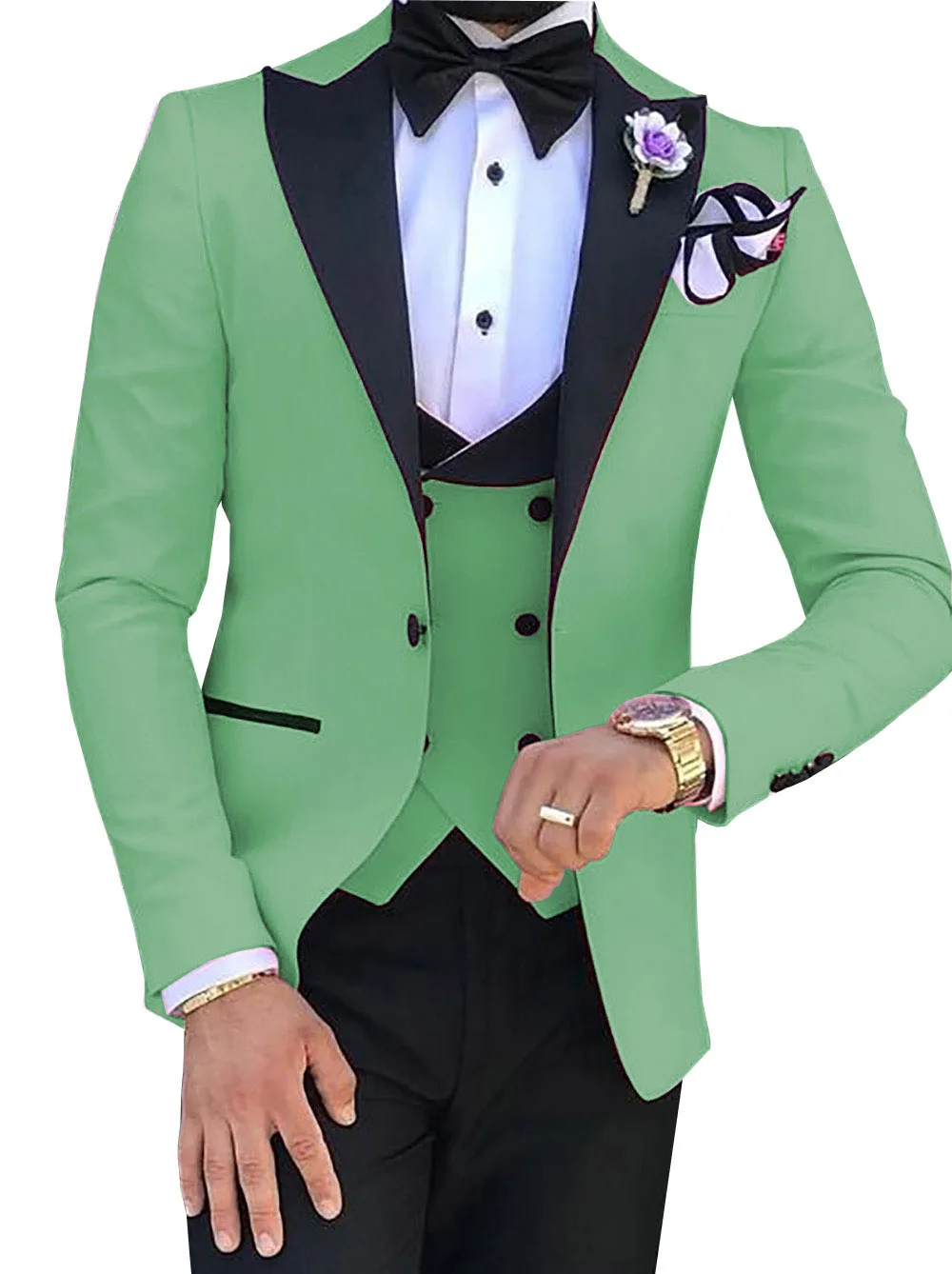 Розовые мужские костюмы, 3 штуки, приталенные, повседневные, деловые, для жениха, зеленые, цвета шампанского, с отворотом, смокинги для формальной свадьбы(Блейзер+ брюки+ жилет - Цвет: Mint