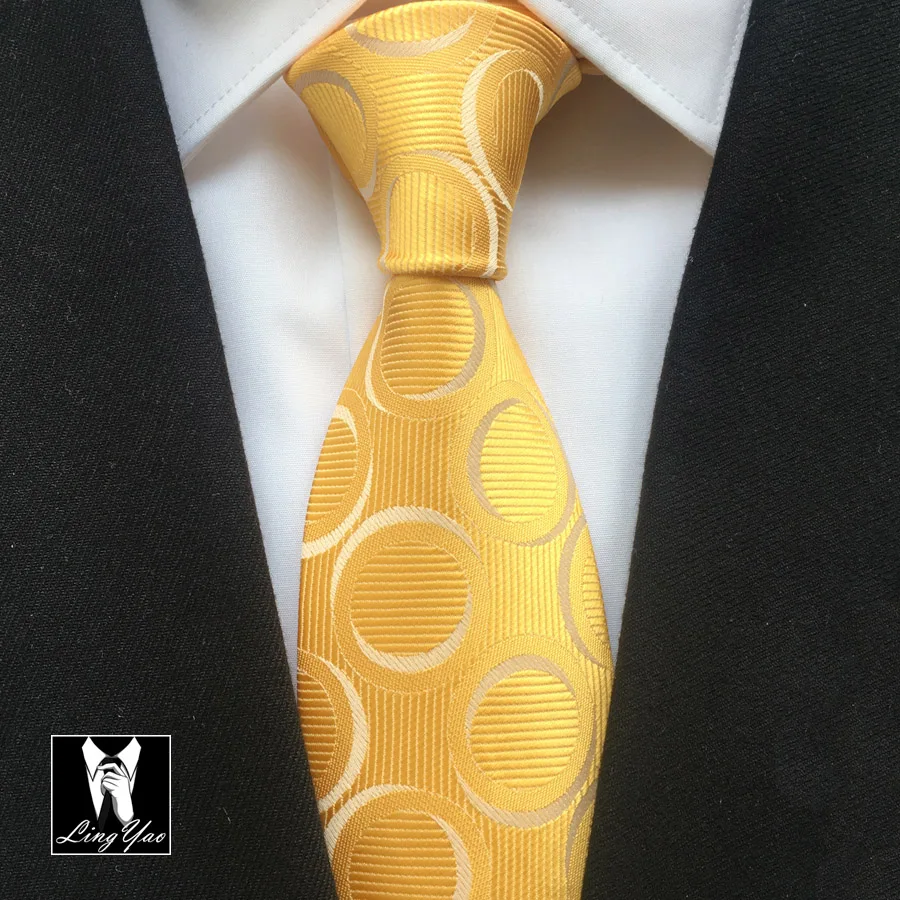 

8cm Traditional Tie Luxury Yellow Ties with Circles