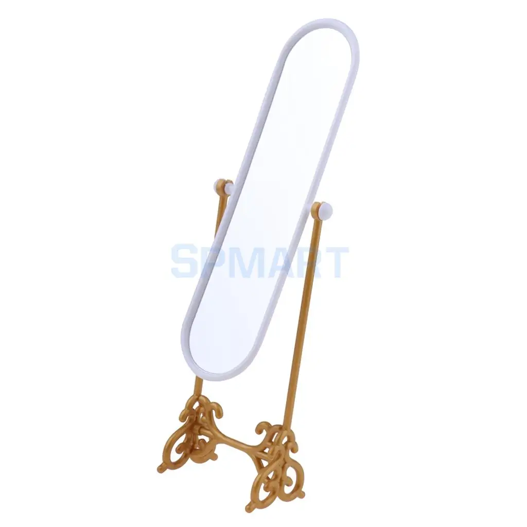 Dollhouse MIniature Bedroom Fitting Room Dressing Mirror Furniture for Doll House Decor Kids Pretend Play Toy Gold