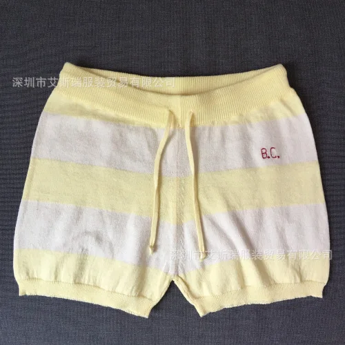 Новые модные вязанные Шорты для маленьких девочек повседневные хлопковые детские дышащие летние штаны в полоску - Цвет: yellow