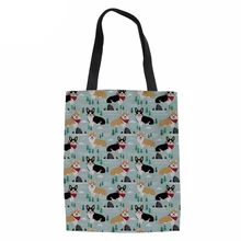 Женские холщовые сумки Экологичные женские хозяйственные Tote праздничные пляжные повседневные сумки DIY Собака корги 3D сумки с рисунком для девочек