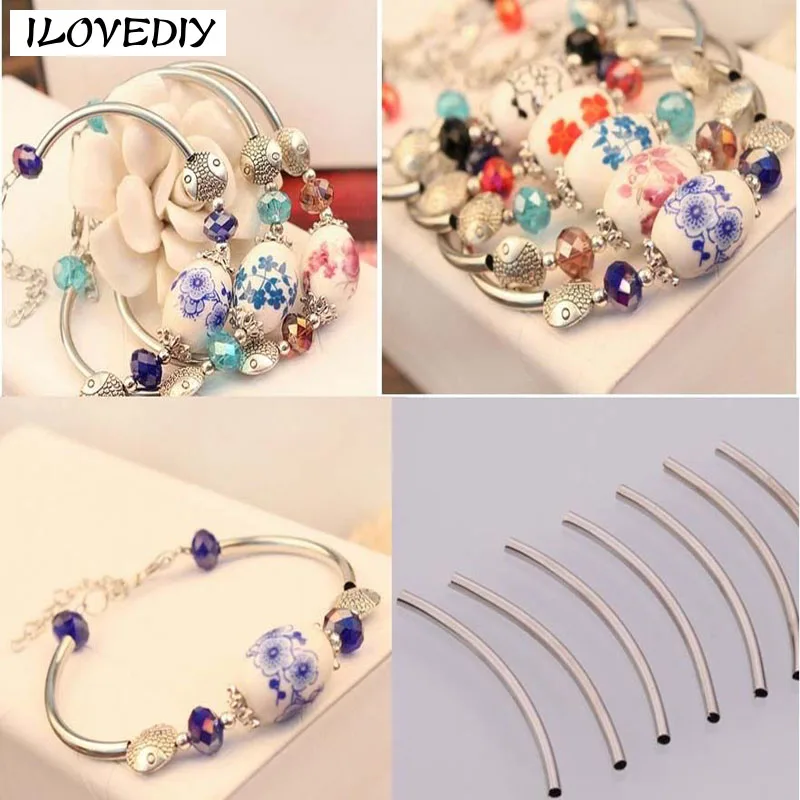 

100pcs Silver/Gold/Nickel Smooth Curved Tube Connector Charm Beads Jewelry Finding Wholesale