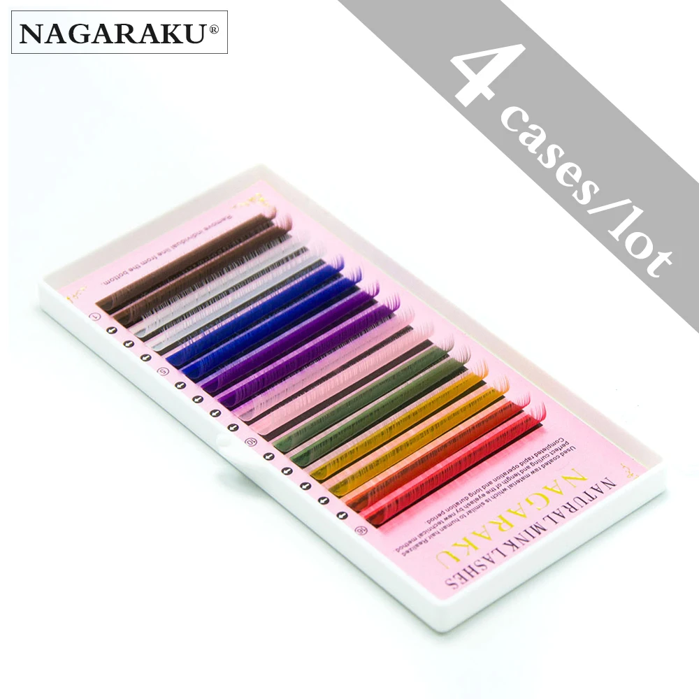 

NAGARAKU 4 cases 8 Colors Rainbow Colored Eyelash Extensions color eyelashes 16 lines Premium soft mink lashes high quality