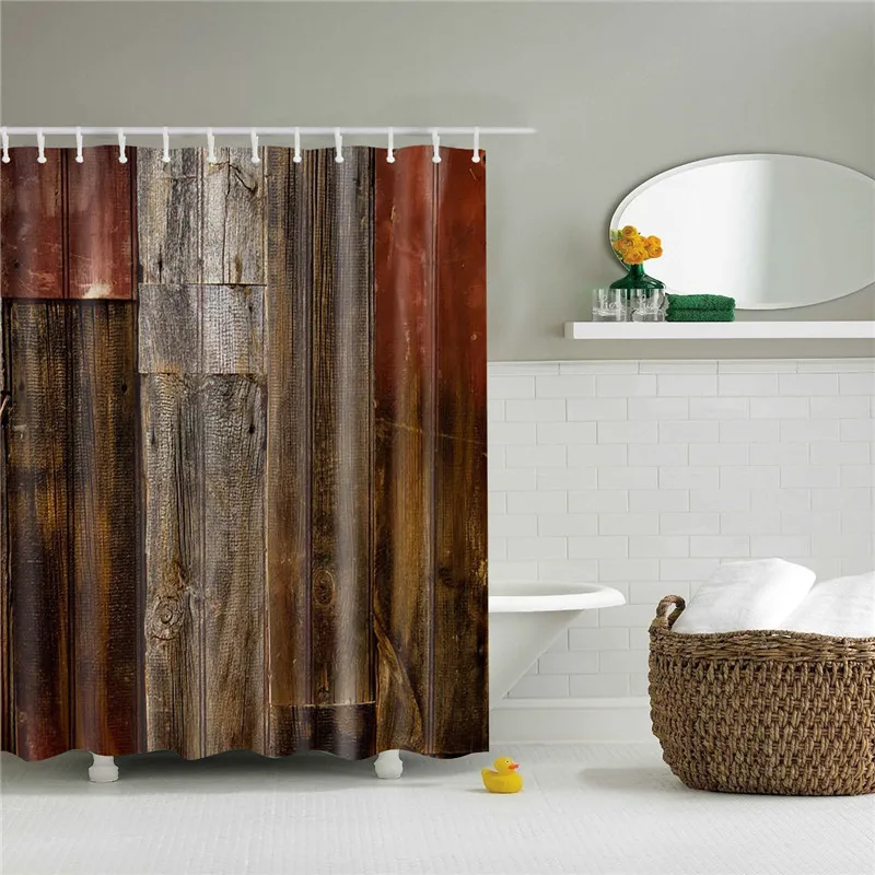 Высококачественные занавески для душа из полиэстера, занавески для ванной, занавески для украшения дома, 3d деревянные двери, печатные занавески для ванной с крючками - Цвет: TZ160901