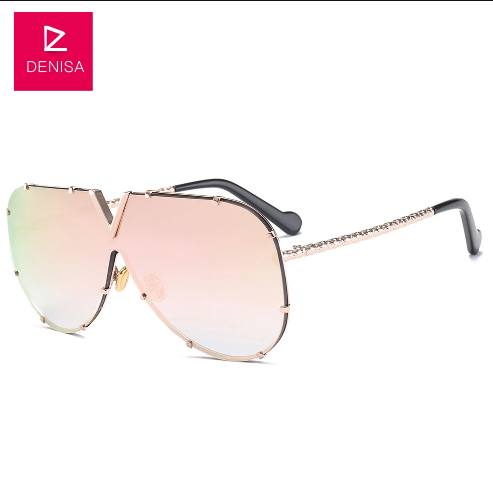 DENISA Pilot Солнцезащитные очки для женщин и мужчин для вождения классические Винтажные Солнцезащитные очки UV400 брендовые дизайнерские очки для девочек zonnebril dames G18001 - Цвет линз: Gold Pink