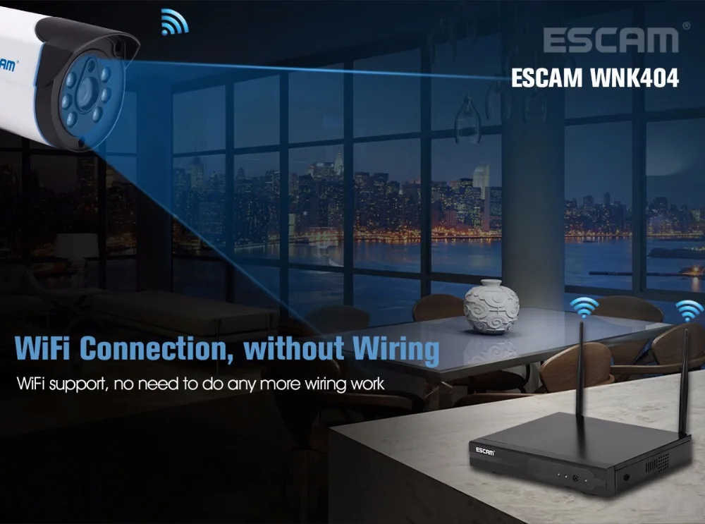ESCAM WNK404 4CH 720P наружная ИК-камера видеонаблюдения, беспроводная ip-камера видеонаблюдения, комплект системы видеонаблюдения NVR