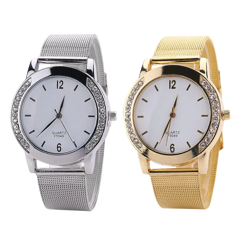 

Simple Fashion Women Alloy Mesh Strap Band Watches Crystal Rhinestone Round Dial Casual Quartz Watch Wristwatch Clock BH
