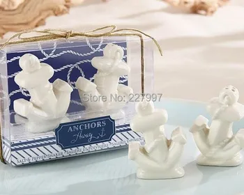 

200pcs=100sets/Lot+"Anchors Away" Ceramic Anchor Salt and Pepper Shakers Ocean Themed Wedding Favors For Guest Free DHL